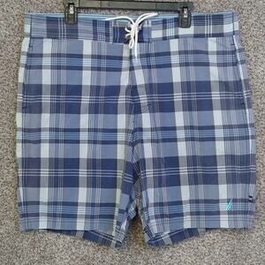 Nautica Men’s Blue Plaid Swim Trunks Size L Beach Shorts